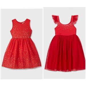Cat & Jack Girls Bundle Red Tulle Sequined Shimmer Dress New Size XS 4/5